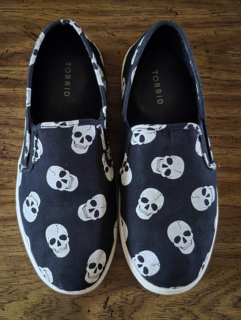 Torrid Skull Print Slip-On Sneakers | Women's 9WW Wide | Black Canvas Shoes